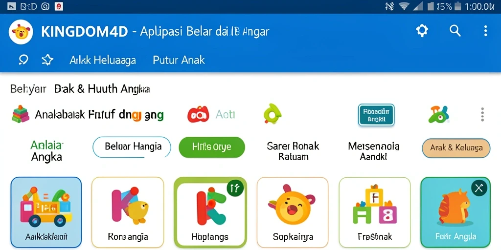 Tampilan antarmuka aplikasi KINGDOM4D yang menarik untuk Belajar Huruf Angka.