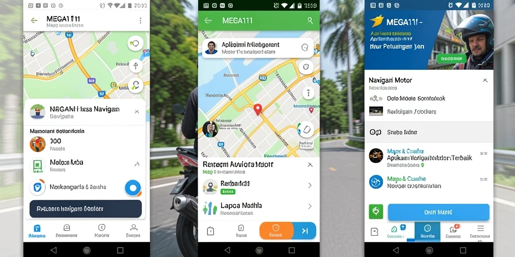 Tampilan aplikasi MEGA111 dengan antarmuka Navigasi Motor yang informatif.