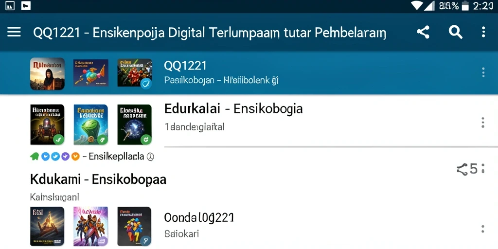 Antarmuka aplikasi QQ1221 menampilkan berbagai kategori ensiklopedia dengan informasi lengkap.