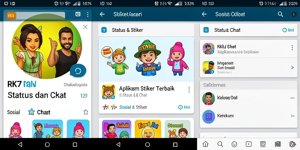 Tampilan antarmuka aplikasi RK77 dengan berbagai stiker menarik.